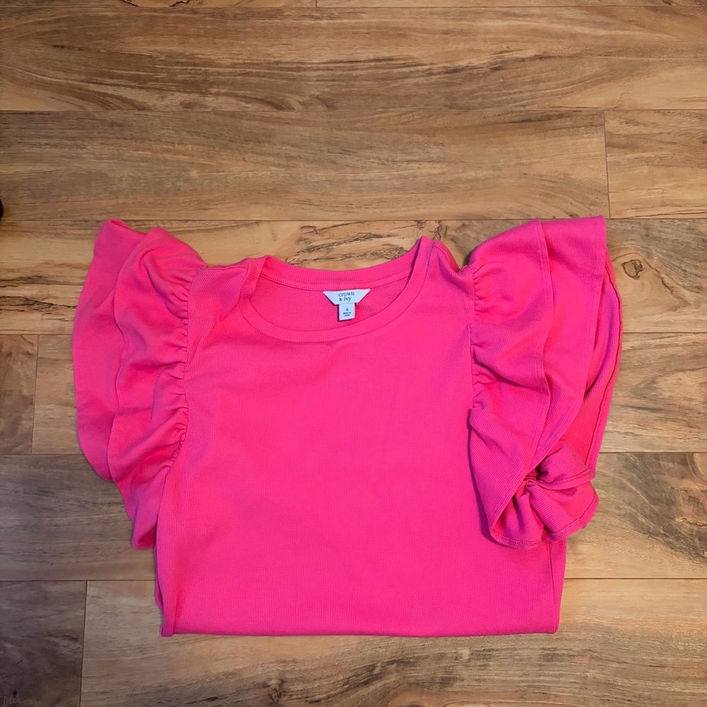 Pink Ruffle Sleeve Top